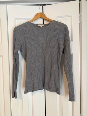 J. Jill Gray Ribbed Crewneck Knit Top